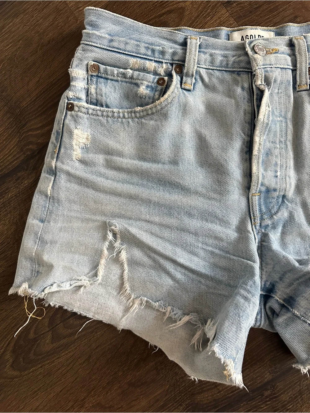 Agolde Parker Long Distressed High-Rise Denim Shorts